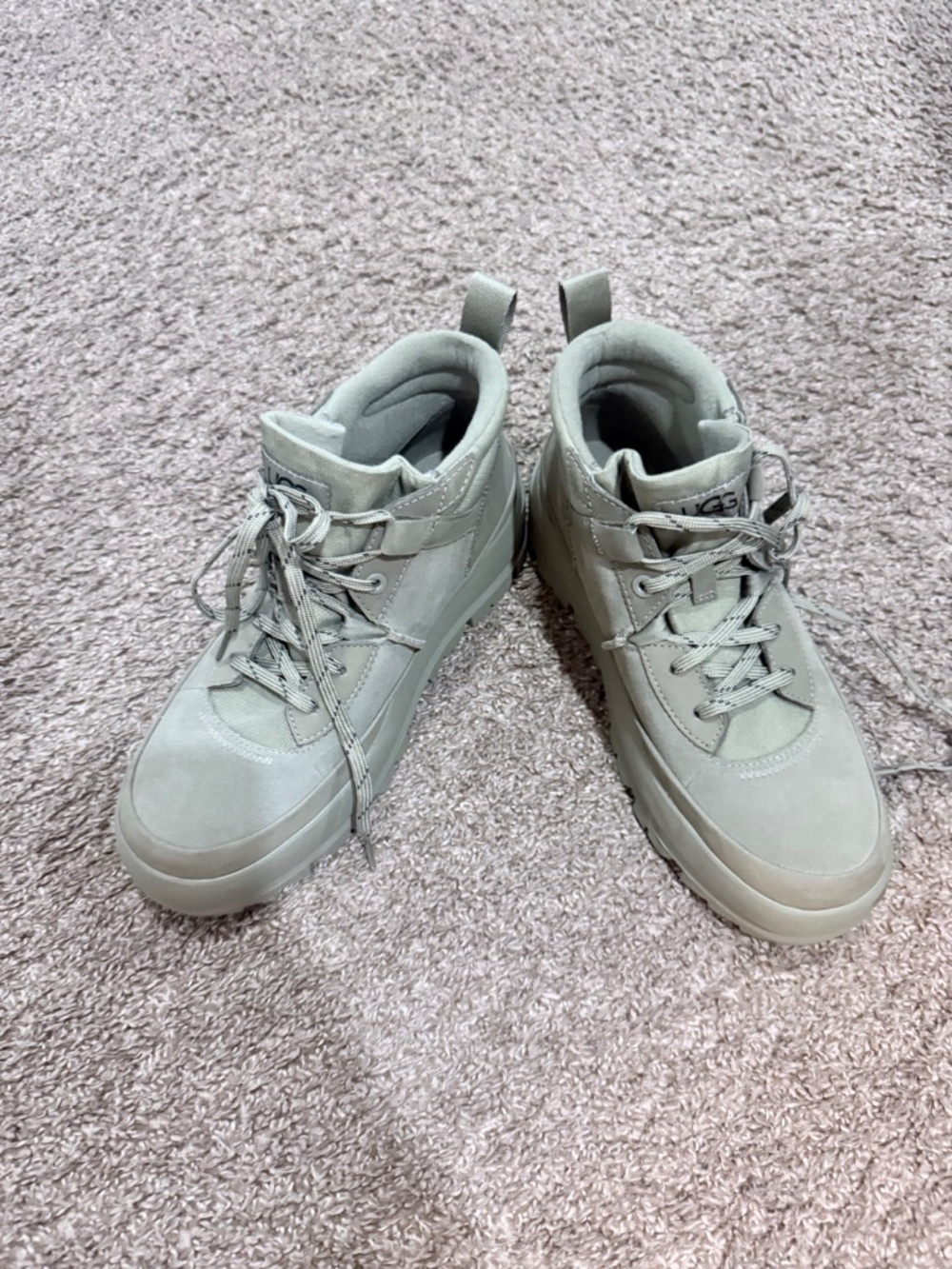UGG Neutral Suede Platform Sneakers Boots – Cozy Casual Lace Up Shoes
